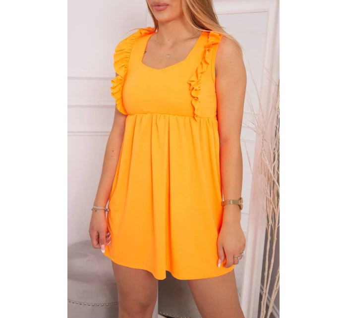 Šaty s volánikmi na bokoch oranžové neónové