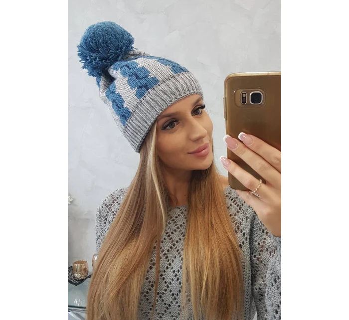 Dámska čiapka s brmbolcom Rozalia K323 denim+grey