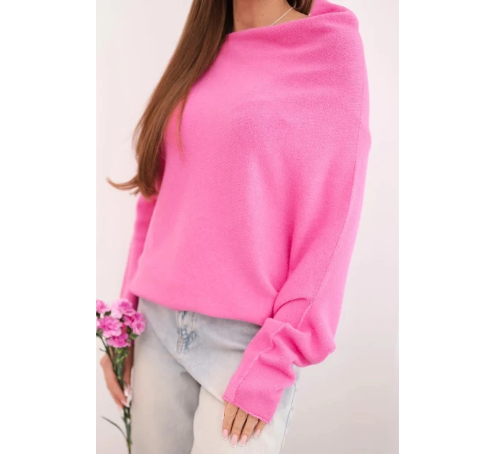 Dámský asymetrický model 21949296 svetr z viskózy světle růžový - K-Fashion