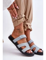 Kožené klasické žabky dámské na suchý zip hnědé model 21628572 - Boto