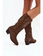 Semišové Dámské Boty Na Podpatku Hnědé model 21705050 - Zazoo Semišové Dámské Boty Na Podpatku Hnědé model 21705050 - Zazoo