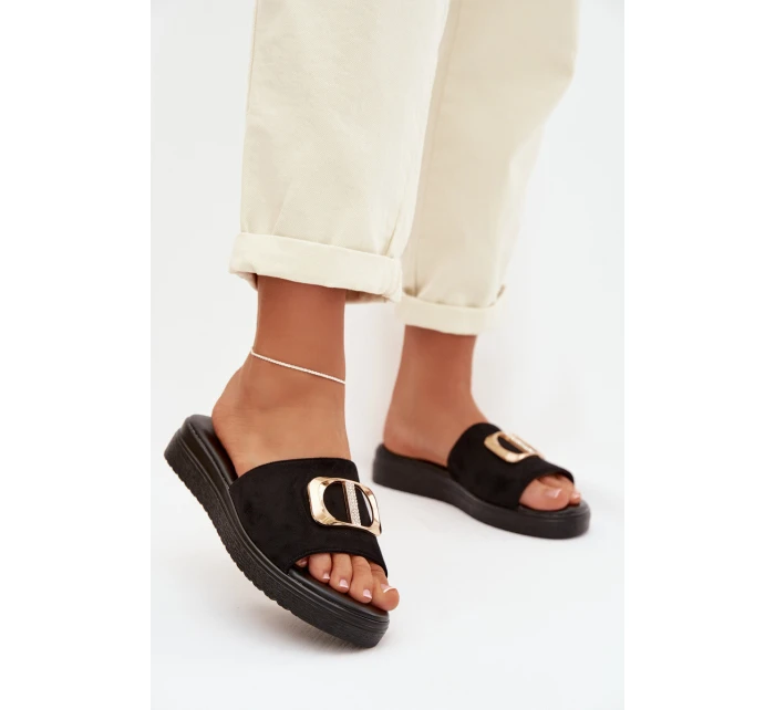 Dámské pantofle se zlatým detailem Černé Elmera Dámské pantofle se zlatým detailem Černé Elmera