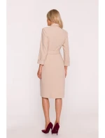 S415 Košeľové šaty viazané v páse - béžové