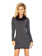 Dámske šaty s vreckami, dlhým rukávom a rolákom tmavo šedé - Tmavo šedá - Numoco