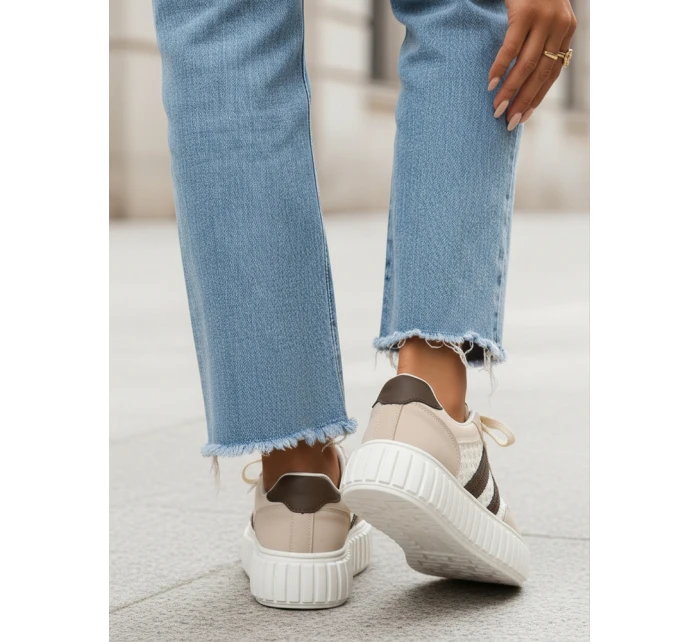 Dámske kožené tenisky na hrubej platforme béžovej farby FashionStreet ZY1393