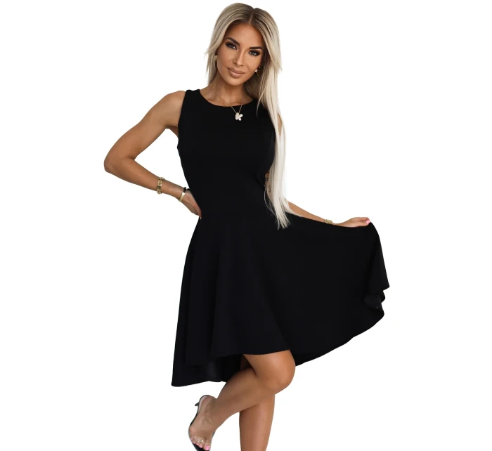 575-1 Jedinečné šaty s dlhším chrbtom - ČIERNE 575-1 Jedinečné šaty s dlhším chrbtom - ČIERNE