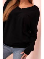 Dámská mikina s dlouhým rukávem a výstřihem do V černá