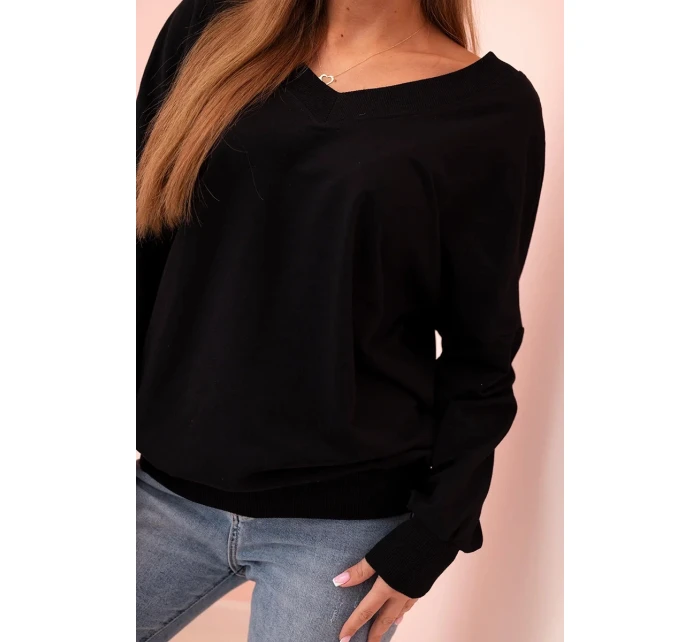 Dámská mikina s dlouhým rukávem a výstřihem do V černá