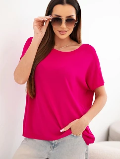 Dámska viskózna blúzka oversize s krátkymi rukávmi a okrúhlym výstrihom fuchsiová
