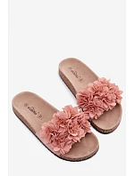 Dámské pantofle na korkové podrážce s ozdobnými květinami Růžové Seleneza