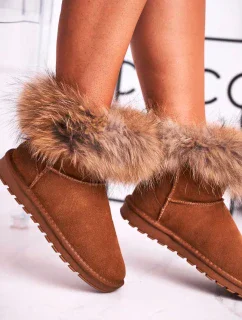 Dámské Kožené Sněhule S Kožešinou Camel Alexa