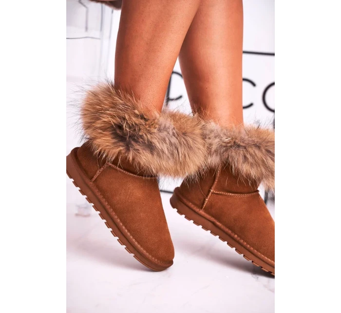 Dámské Kožené Sněhule S Kožešinou Camel Alexa