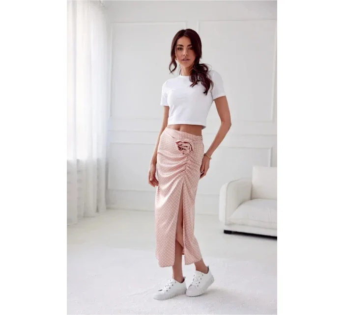 Saténová sukňa SPO0048 staroružová s bodkami - Roco Fashion