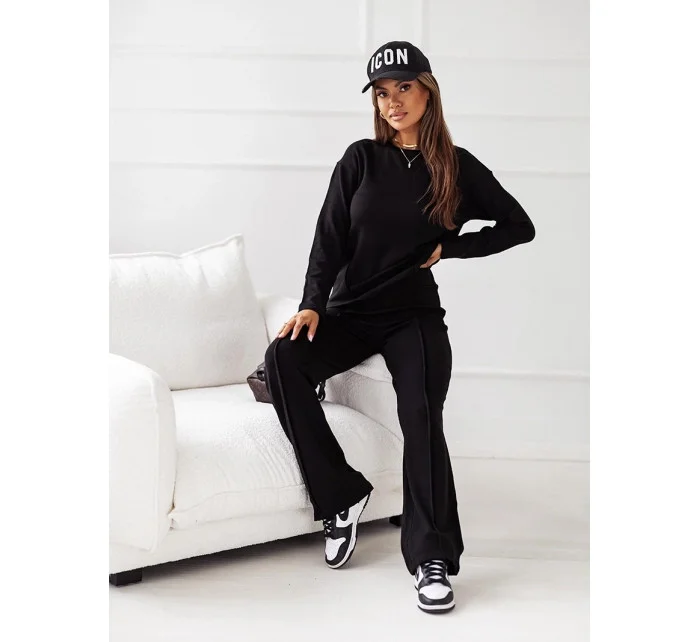 Černý dvoudílný úpletový komplet blůza a kalhoty model 19673966 - Moon