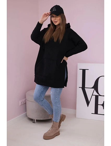 Zateplená mikina s bočními rozparky černá