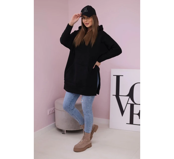 Zateplená mikina s bočními rozparky černá Zateplená mikina s bočními rozparky černá