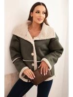 Dámská bunda Plus Size s kapucí a kapsami zateplená model 21441604 camelová - K-Fashion