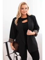 Dámská sako Plus Size s podšívkou v leopardím vzoru černá Dámská sako Plus Size s podšívkou v leopardím vzoru černá