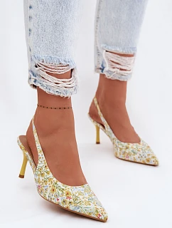 Zdobené dámské sandály na podpatku s květinovým vzorem Žluté model 22103138 - Boto