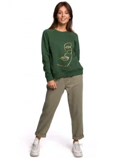 Svetr s předním potiskem zelená model 18002771 - BeWear