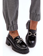 Dámske lakované topánky s masívnymi vysokými podpätkami, čierne Lemmitty