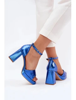 Dámske lakované sandále na podpätku - modré Marila