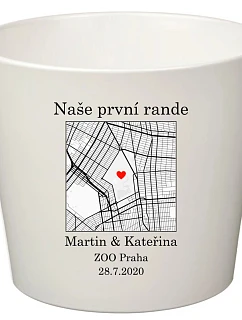 Bílý keramický květináč s mapou - malý