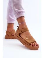 Damskie Zamszowe Sandały Na Platformie Big Star NN274705 Brązowe Damskie Zamszowe Sandały Na Platformie Big Star NN274705 Brązowe