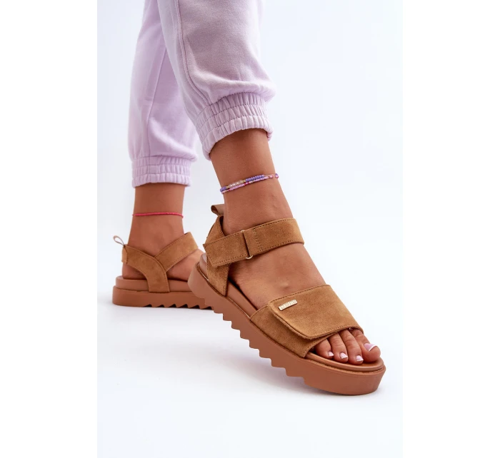 Damskie Zamszowe Sandały Na Platformie Big Star NN274705 Brązowe Damskie Zamszowe Sandały Na Platformie Big Star NN274705 Brązowe