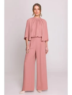 Kombinéza s širokými rukávy a zády růžová model 20966214 - STYLOVE