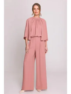 Kombinéza s širokými rukávy a zády růžová model 20966214 - STYLOVE