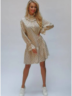 Jednoduché béžové dámske šaty s ozdobným stojacím golierom Ann Gissy (XY202112)