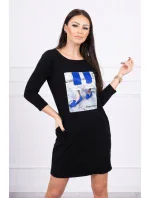3D grafické šaty so zirkónmi čiernej