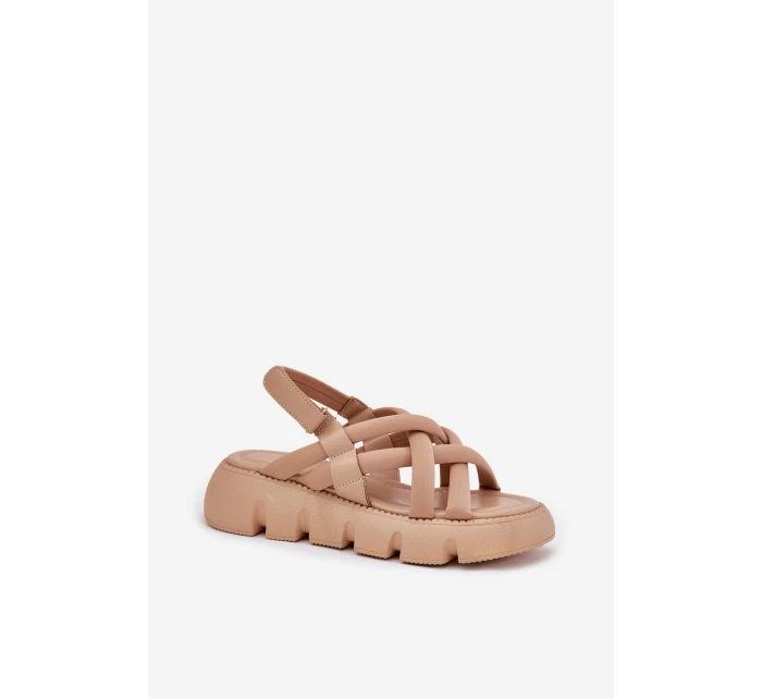 Sandały Damskie Na Platformie Z Paskami Beżowe Filamira