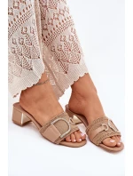 Dámské Sandály Na Podpatku S Ozdobným Detalem Tmavě Béžové model 21699808 - Boto