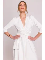 šaty s páskem ecru barva model 20966342 - STYLOVE šaty s páskem ecru barva model 20966342 - STYLOVE