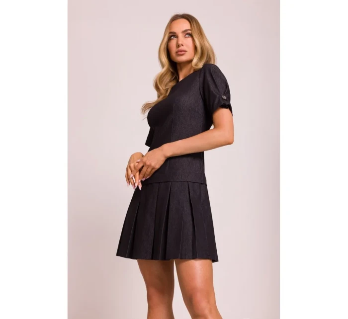 M842 Džínsové šaty so záhybmi - grafitové M842 Džínsové šaty so záhybmi - grafitové