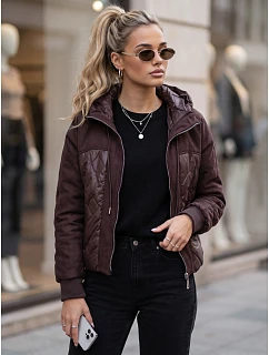 Dámska prešívaná prechodná bunda s kapucňou, bordová, FashionStreet TY6094