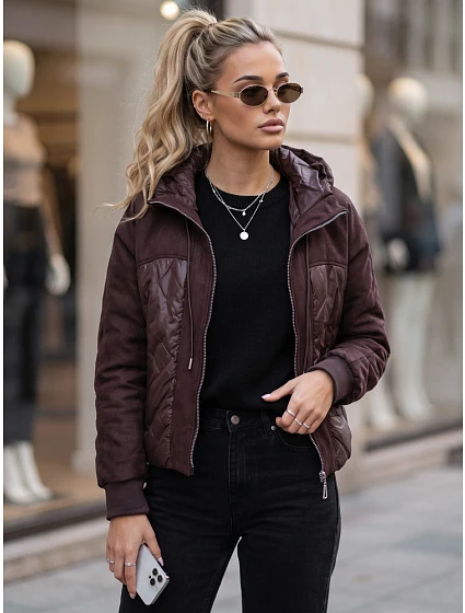 Dámska prešívaná prechodná bunda s kapucňou, bordová, FashionStreet TY6094 Dámska prešívaná prechodná bunda s kapucňou, bordová, FashionStreet TY6094