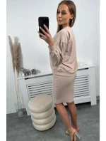 Súprava blúzka + pruhované šaty béžová