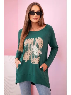 Dámská halenka s kapsami a ozdobným potiskem zelený