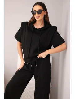 Dámský komplet máslový mikina s kapucí a volné kalhoty se model 22022723 černý - K-Fashion