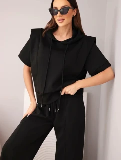 Dámský komplet máslový mikina s kapucí a volné kalhoty se model 22022723 černý - K-Fashion