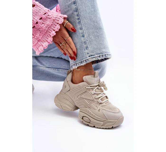 Sneakersy Na Masywnej Podeszwie GOE NN2N4046 Beżowe Sneakersy Na Masywnej Podeszwie GOE NN2N4046 Beżowe