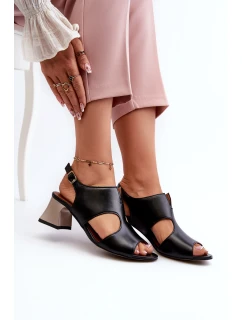 Dámské kožené sandály na podpatku model 21660007 černé - Maciejka