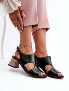 Dámské kožené sandály na podpatku model 21660007 černé - Maciejka