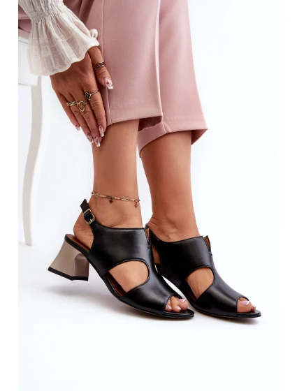 Dámské kožené sandály na podpatku model 21660007 černé - Maciejka