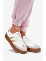 Sneakersy Damskie Na Platformie Z Eko Skóry Biało-Złote Elaraven