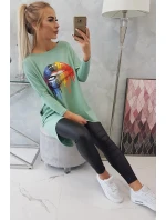 Oversize halenka s potiskem model 18745336 rtů tmavě mátová - K-Fashion Oversize halenka s potiskem model 18745336 rtů tmavě mátová - K-Fashion