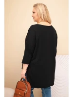 Dámská bavlněná blůza Plus Size asymetrická s náhrdelníkem černá